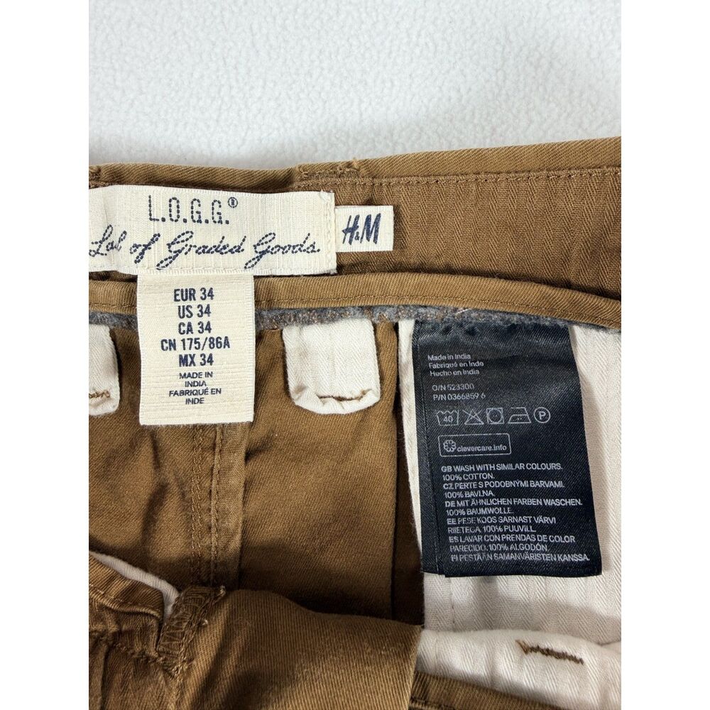 H&M L.O.G.G. Men's Chino Shorts Size 34 Brown 100% Cotton Flat Front - Picture 3 of 15